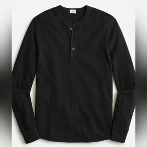 J.Crew Men's Black Long Sleeve Crewneck Waffle-knit Henley Shirt